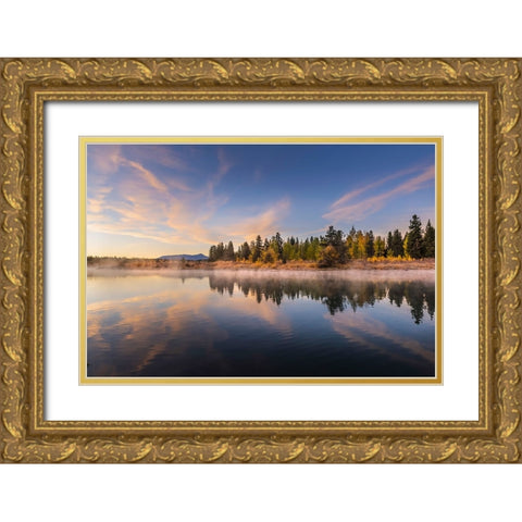 Tranquil autumn scene along Snake River-Grand Teton National Park-Wyoming Gold Ornate Wood Framed Art Print with Double Matting by Jones, Adam