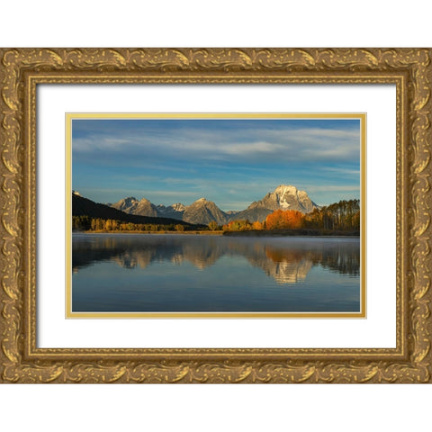 Autumn view of Mount Moran and Snake River-Grand Teton National Park-Wyoming Gold Ornate Wood Framed Art Print with Double Matting by Jones, Adam