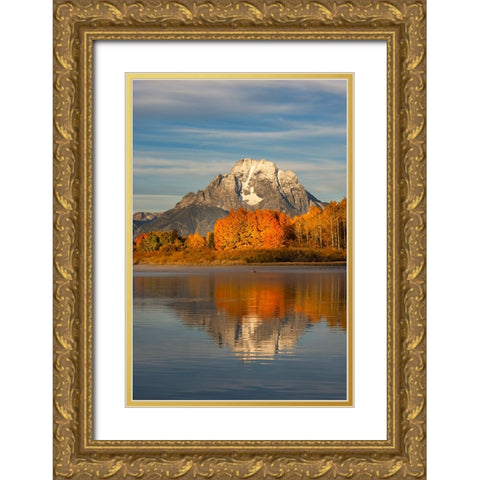 Autumn view of Mount Moran and Snake River-Grand Teton National Park-Wyoming Gold Ornate Wood Framed Art Print with Double Matting by Jones, Adam