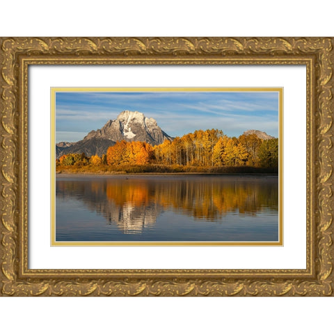 Autumn view of Mount Moran and Snake River-Grand Teton National Park-Wyoming Gold Ornate Wood Framed Art Print with Double Matting by Jones, Adam