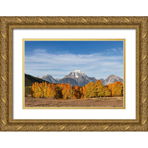 Autumn view of Mount Moran and Snake River-Grand Teton National Park-Wyoming Gold Ornate Wood Framed Art Print with Double Matting by Jones, Adam
