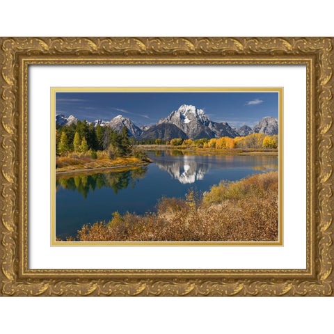 Autumn view of Mount Moran and Snake River-Grand Teton National Park-Wyoming Gold Ornate Wood Framed Art Print with Double Matting by Jones, Adam