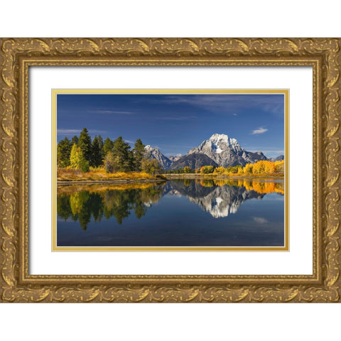 Autumn view of Mount Moran and Snake River-Grand Teton National Park-Wyoming Gold Ornate Wood Framed Art Print with Double Matting by Jones, Adam