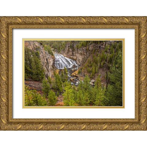 Gibbon Falls-Yellowstone National Park-Wyoming Gold Ornate Wood Framed Art Print with Double Matting by Jones, Adam
