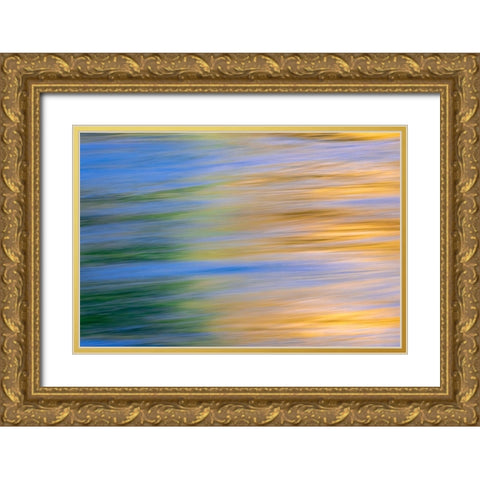 Sunset colors and trees reflecting on Snake River-Grand Teton National Park-Wyoming Gold Ornate Wood Framed Art Print with Double Matting by Jones, Adam