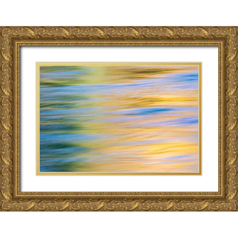 Sunset colors and trees reflecting on Snake River-Grand Teton National Park-Wyoming Gold Ornate Wood Framed Art Print with Double Matting by Jones, Adam