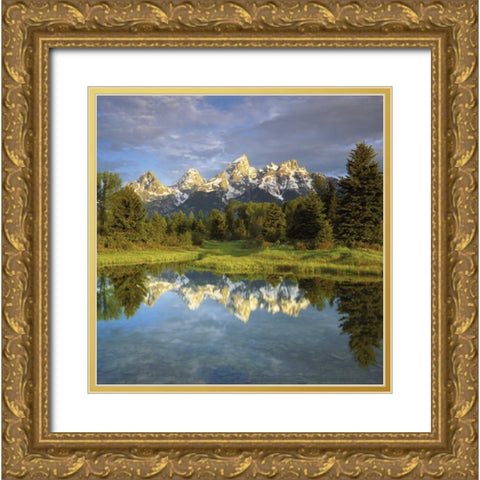 WY, Grand Tetons reflecting in the Snake River Gold Ornate Wood Framed Art Print with Double Matting by Talbot Frank, Christopher