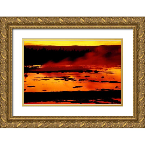 WY, Yellowstone Vapor flows from Grand Geyser Gold Ornate Wood Framed Art Print with Double Matting by Ross, Nancy ,  Steve
