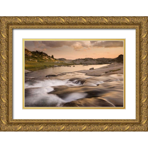 WY, Bridger NF Sunset on rapids and stream Gold Ornate Wood Framed Art Print with Double Matting by Paulson, Don