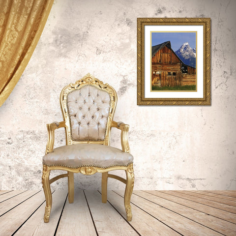 WY, Grand Tetons Dilapidated barn by Mormon Row Gold Ornate Wood Framed Art Print with Double Matting by Flaherty, Dennis