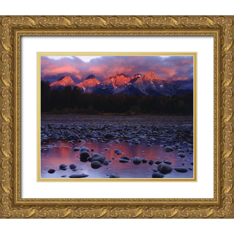 WY, Grand Tetons and the Snake River at sunrise Gold Ornate Wood Framed Art Print with Double Matting by Talbot Frank, Christopher