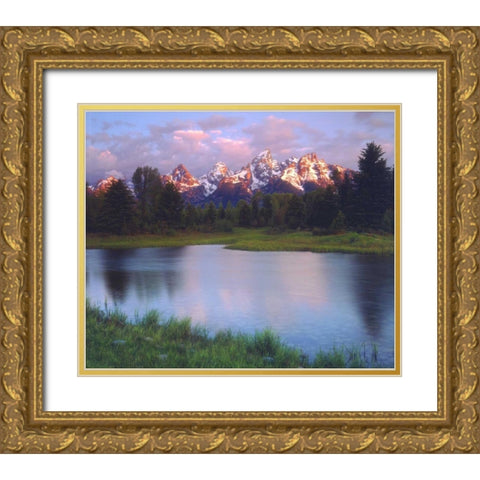 WY, Grand Tetons and the Snake River at sunrise Gold Ornate Wood Framed Art Print with Double Matting by Talbot Frank, Christopher