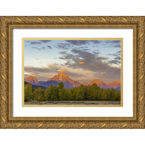 WY Mount Moran and Teton Range at sunrise Gold Ornate Wood Framed Art Print with Double Matting by Paulson, Don