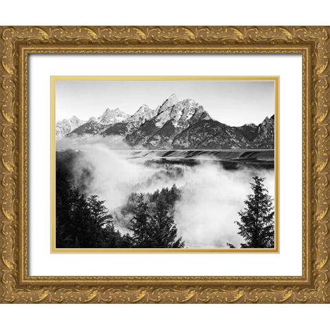 USA, Wyoming, Grand Teton NP Mountain sunrise Gold Ornate Wood Framed Art Print with Double Matting by Flaherty, Dennis