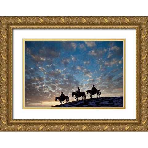 USA- Shell- Wyoming. Hideout Ranch cowboys and cowgirls Gold Ornate Wood Framed Art Print with Double Matting by Gulin, Darrell