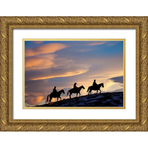 USA- Shell- Wyoming. Hideout Ranch cowboys and cowgirls Gold Ornate Wood Framed Art Print with Double Matting by Gulin, Darrell