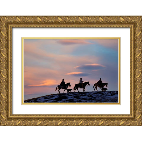 USA- Shell- Wyoming. Hideout Ranch cowboys and cowgirls Gold Ornate Wood Framed Art Print with Double Matting by Gulin, Darrell