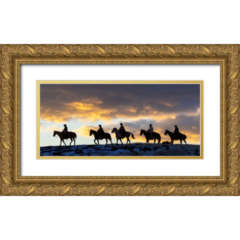 USA- Shell- Wyoming. Hideout Ranch cowboys and cowgirls Gold Ornate Wood Framed Art Print with Double Matting by Gulin, Darrell