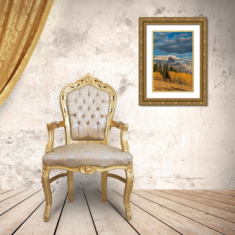 Landscape of Mt Owen-Grand Teton and Middle Teton from the west-golden fall foliage Gold Ornate Wood Framed Art Print with Double Matting by Garber, Howie