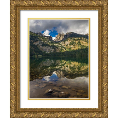Landscape with reflection of Teton Mountains in Bradley Lake-Grand Teton National Park-Wyoming Gold Ornate Wood Framed Art Print with Double Matting by Garber, Howie