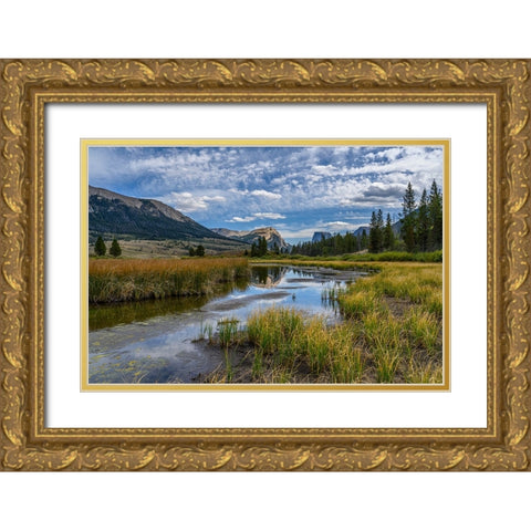 USA-Wyoming-White Rock Mountain and Squaretop Peak above Green River wetland Gold Ornate Wood Framed Art Print with Double Matting by Garber, Howie