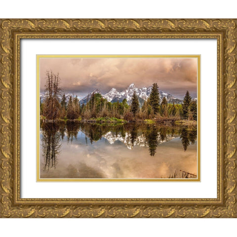 Schwabacher Landing-Tetons-Wyoming Gold Ornate Wood Framed Art Print with Double Matting by Ford, John