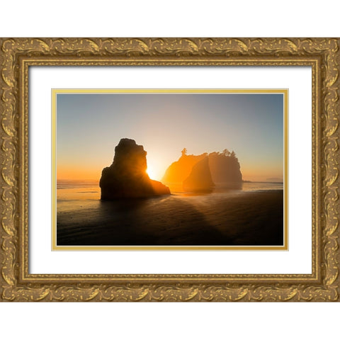 The Golden Beach Gold Ornate Wood Framed Art Print with Double Matting by Fan, John