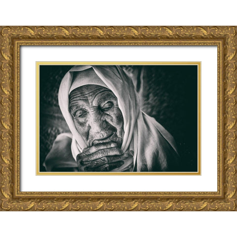 Worried Gold Ornate Wood Framed Art Print with Double Matting by Al Adwan, Rami