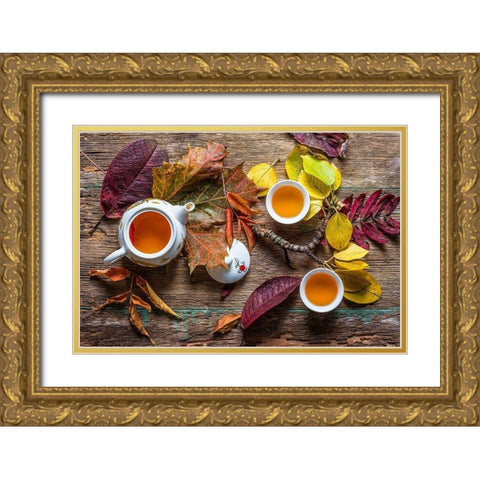 Tea Of September Gold Ornate Wood Framed Art Print with Double Matting by Aristov, Stanislav