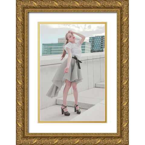 Rooftop Fashion Mood. Gold Ornate Wood Framed Art Print with Double Matting by Kristiano