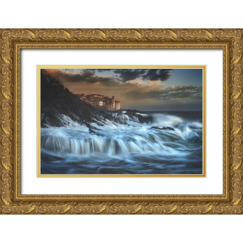 Tellaro Water Fall Gold Ornate Wood Framed Art Print with Double Matting by Lazzarotti, Paolo
