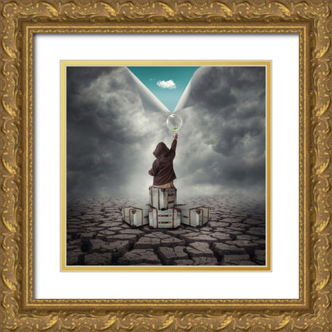 Hope Gold Ornate Wood Framed Art Print with Double Matting by Hardibudi