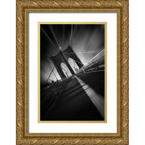 Brooklyn Bridge Gold Ornate Wood Framed Art Print with Double Matting by Del Grosso, Sebastien
