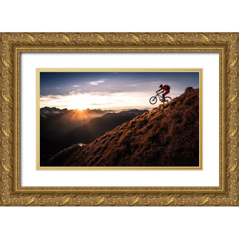 Live The Adventure Gold Ornate Wood Framed Art Print with Double Matting by Bertoncelj, Sandi
