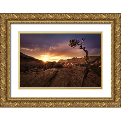 Distorted Gold Ornate Wood Framed Art Print with Double Matting by Vecernik, Mirko