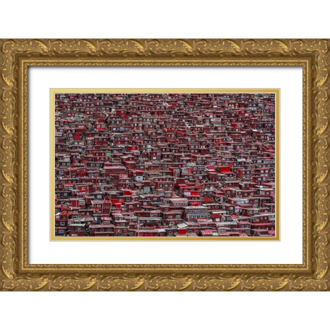 Red Houses Gold Ornate Wood Framed Art Print with Double Matting by Al-Jazeri, Ali