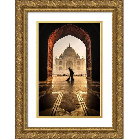 Taj Mahal Cleaner Gold Ornate Wood Framed Art Print with Double Matting by Stranak, Pavol