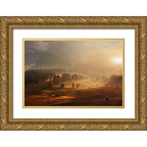 Morning On Alpine Meadow Gold Ornate Wood Framed Art Print with Double Matting by Rericha, Daniel