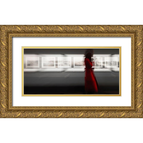 The Woman With The Red Coat Gold Ornate Wood Framed Art Print with Double Matting by Bartagnan