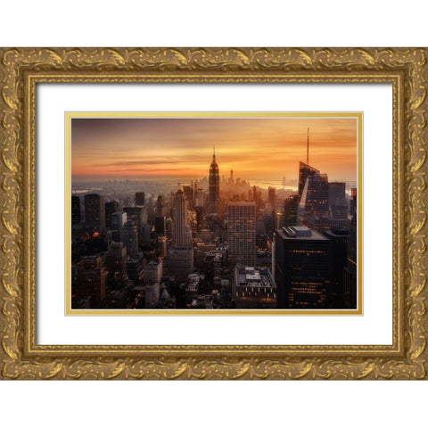 Manhattans Light Gold Ornate Wood Framed Art Print with Double Matting by Ruiz Dueso, Jorge