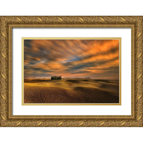 Cypresses... Gold Ornate Wood Framed Art Print with Double Matting by Browko, Krzysztof