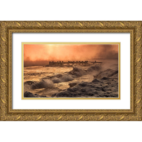 Liquid Gold Gold Ornate Wood Framed Art Print with Double Matting by Breau, Susan