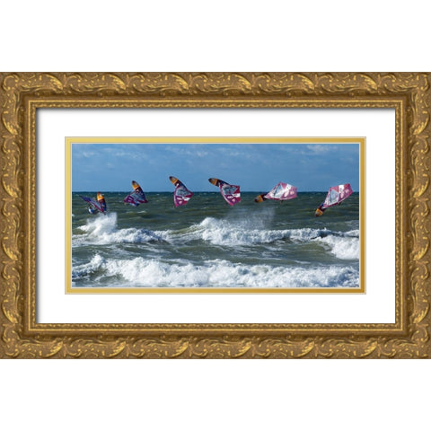 Surfer Jump Gold Ornate Wood Framed Art Print with Double Matting by Londal, Leif