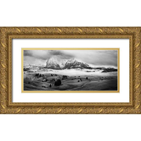 Foggy Dolomites Gold Ornate Wood Framed Art Print with Double Matting by Kuric Ep, Marian