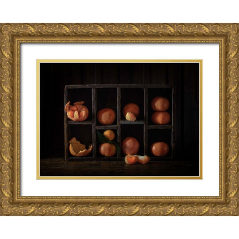 Still Life With Oranges Gold Ornate Wood Framed Art Print with Double Matting by Bonadio, Heather
