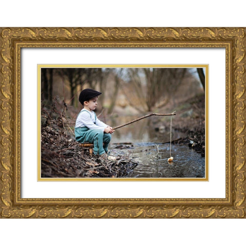 Fisherman Gold Ornate Wood Framed Art Print with Double Matting by Tomsickova, Tatyana