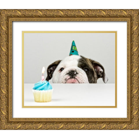 A Little Birthday Gold Ornate Wood Framed Art Print with Double Matting by Melnotte, Mike