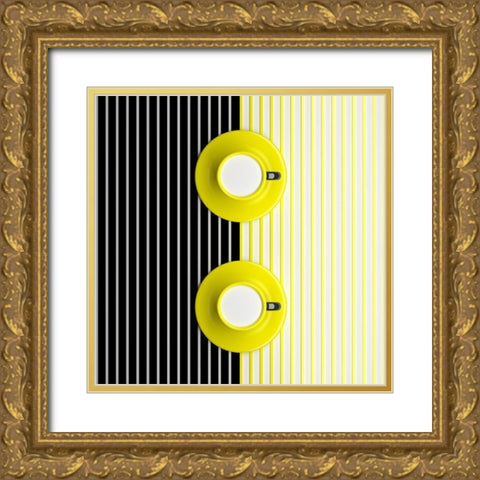 Mugs Pattern Gold Ornate Wood Framed Art Print with Double Matting by Bunjamin, Antonyus