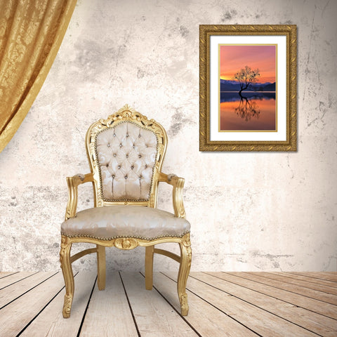 Lone Tree Is Not Lonely Gold Ornate Wood Framed Art Print with Double Matting by Xu, Mei