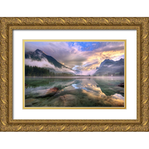 Lake Hintersee Gold Ornate Wood Framed Art Print with Double Matting by Keller